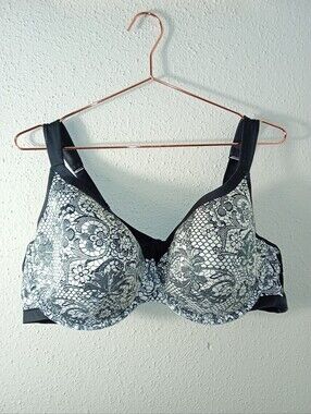 Cacique Black & White Lace Underwire Bra 46DD